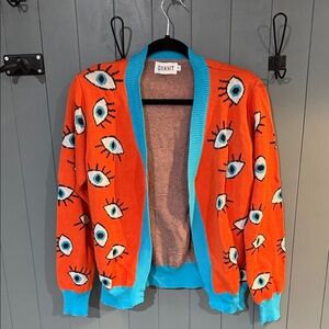 Oxnitt Orange and Blue Eye Pattern Cardigan